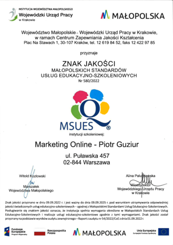 Certyfikat Jakości MSUES-1 1